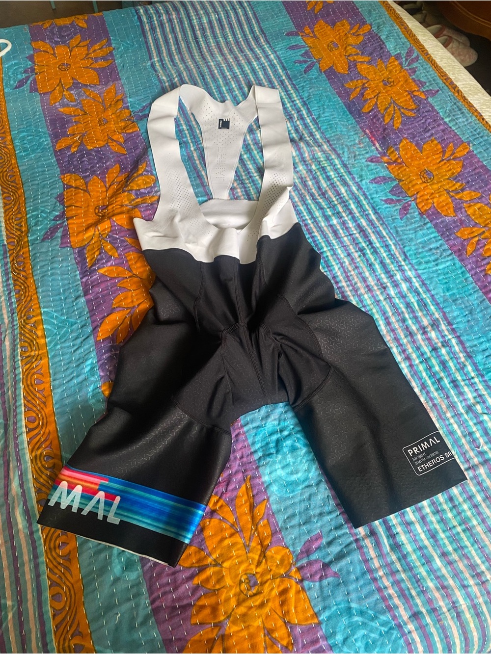 Primal ETHEROS Cycling Bib Shorts in Black with White Bib & Rainbow Accent